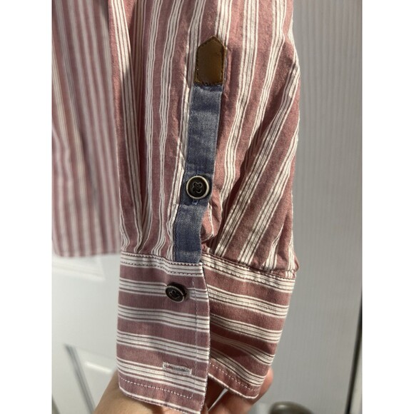 Orvis Women’s Small Dusty Rose Striped Shirt Leather Trim Long Sleeve Button Up - Picture 5 of 15
